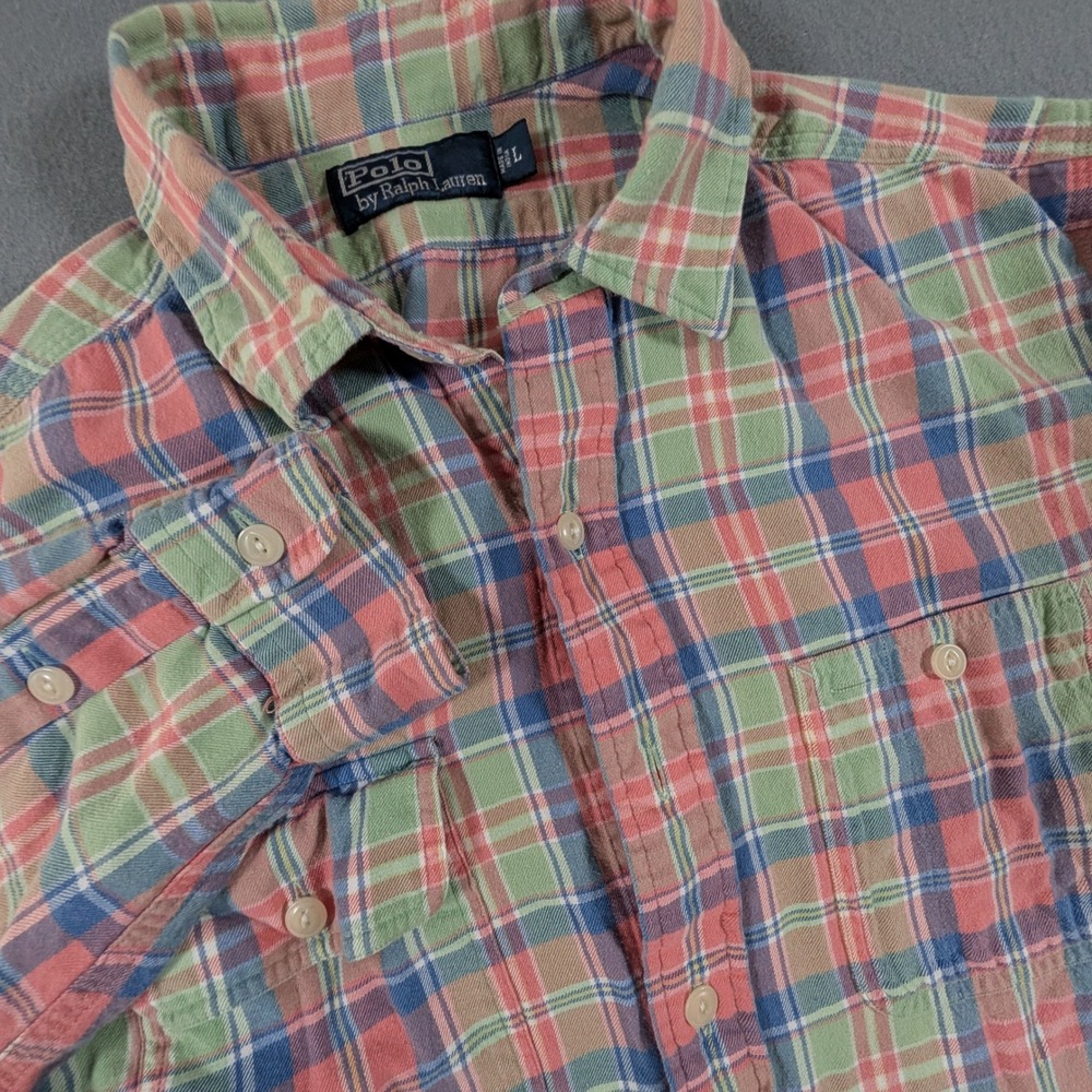 Polo Ralph Lauren Button Down Shirt Mens L Plaid Work shirt Double Pockets